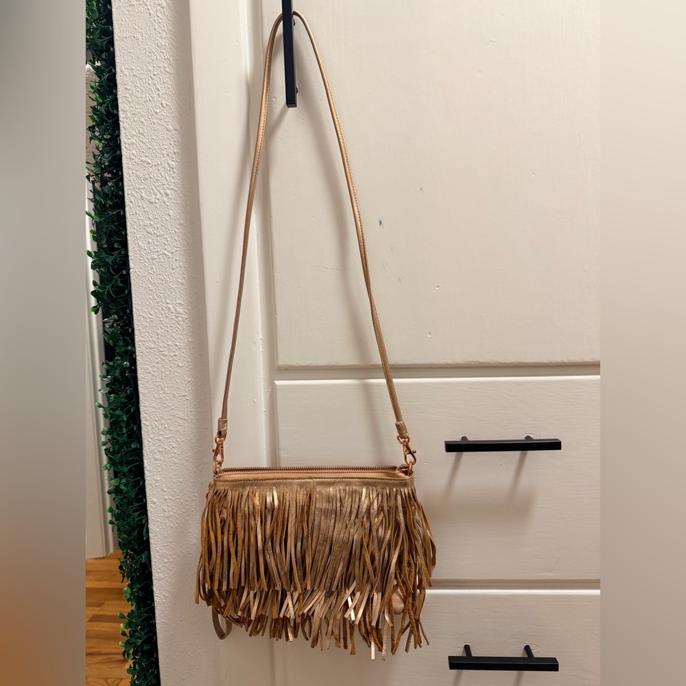 Sam Edelman Fringe Rose Gold Crossbody Bag